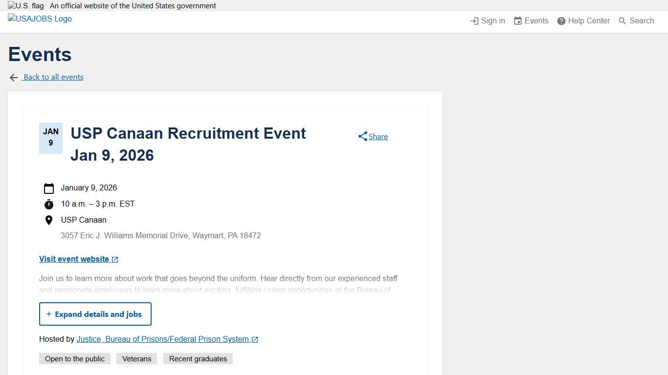 USP Canaan Recruitment Event Jan 9, 2026