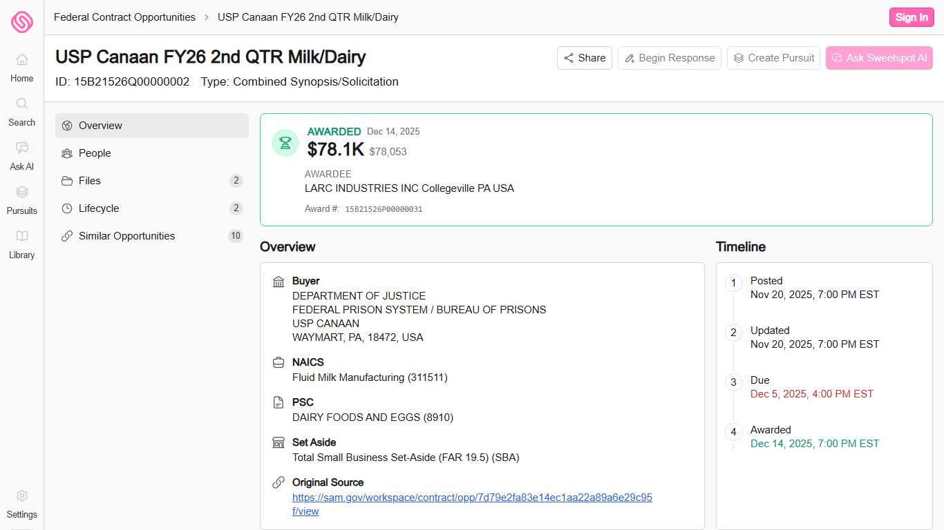 USP Canaan FY26 2nd QTR Milk/Dairy